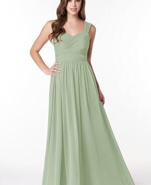 Azazie Sage Green Chiffon Pleated Bridesmaid Formal Gown Size A14